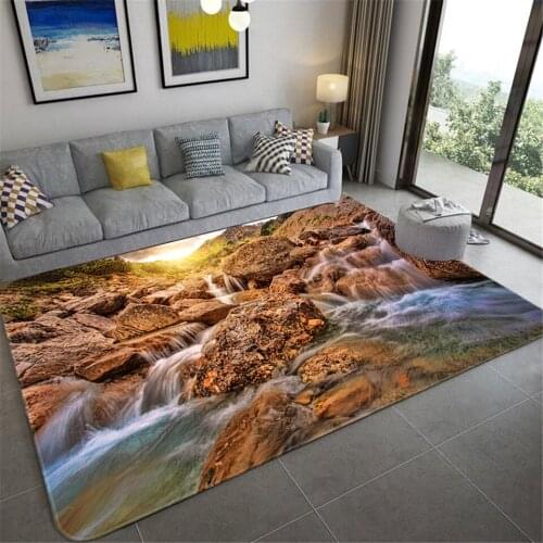 3D Natural Scenery Carpet Living Room Green Forest Waterfall Landscape Rug Bedroom Anti-slip Carpet Bathroom Large Tapis Mat