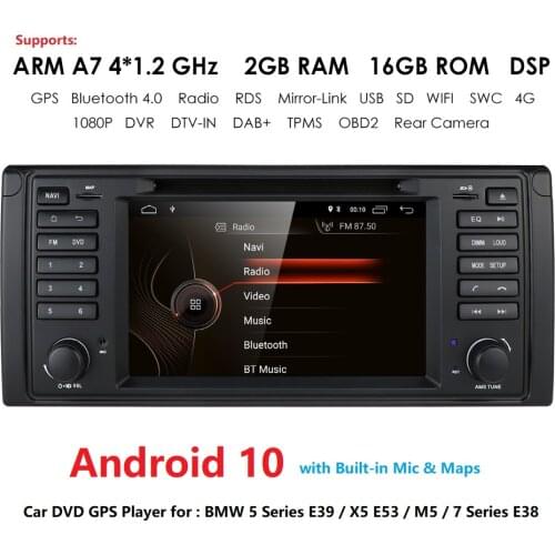 7 inch Android 10 1din Car GPS Radio DVD for BMW E38 E39 5 7 X5 E53 Stereo Audio Navigation WIFI USB Head Unit Multimedia Player