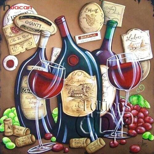 Huacan Diamond Embroidery Sale Landscape Picture Of Rhinestones 5D Diamond Painting Wine Full Square Diamond Mosaic Needlework