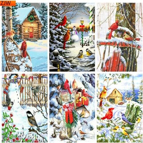 Full Square Diamond Painting Christmas Diamond Embroidery Bird Animal Mosaic Sale Winter Craft Kit Handmade Gift