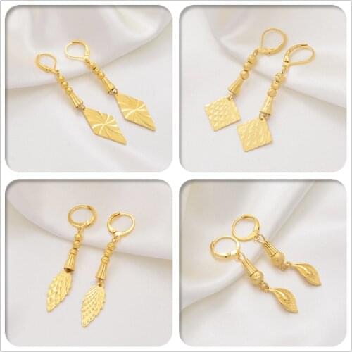 Anniyo Gold Color Leaves Earrings for Woman Girls Jewelry Birthday Gifts Hawaii Earring Jewellery #017107