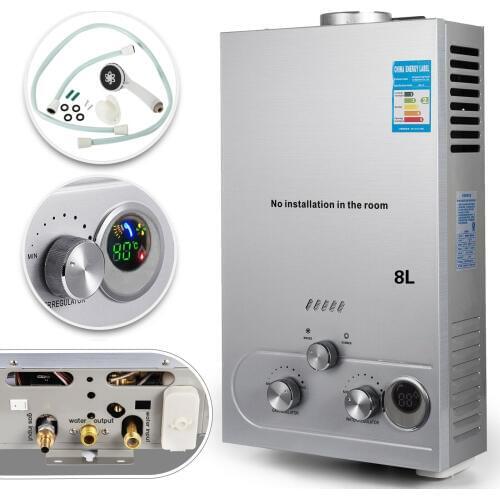 8L Natural GAS Hot Water Heater Tankless Stainless Steel Instant Boiler +Shower