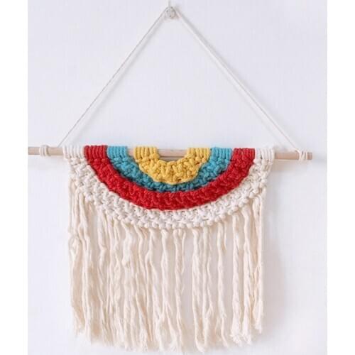 Bohemia Baby Room Cotton Rope Knitted Tassel Tapestry Handmade Braided Rainbow Kids Room Wall Hanging Decoration Childrens Gift