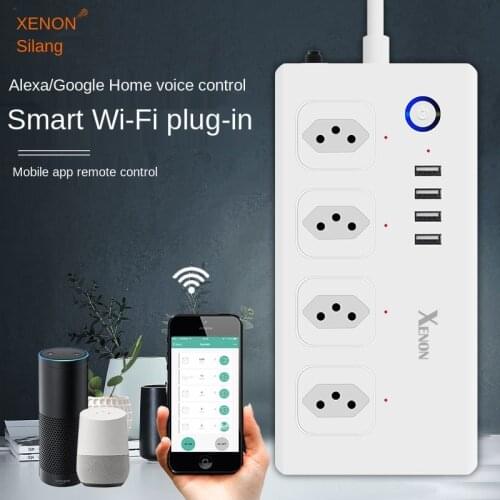 Brazil specifications with cable USB socket, Brazil WiFi row plug, smart USB row plug smart socket, support Alexa Google Home