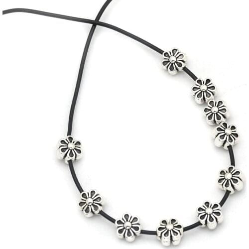 50pcs Antique silver Craft Flower Alloy Beads 6.1x4.7mm Handmade Beading Charms Spacer Findings DIY Women Jewelry Making