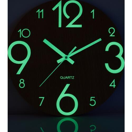 Wooden Wall Clock Luminous Number Hanging Clocks Slient Dark Glowing Up Wall Clocks Modern Watches Decoration for Living Room