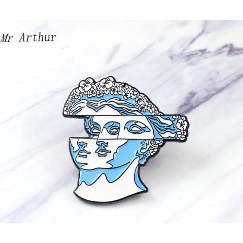 Double Face Enamel Beautiful Blue Sculpture Brooch Backpack Clothes Lapel Female Fashion Jewelry Gift for Friends