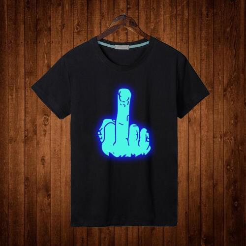 Middle Finger T Shirt Glow Fashion Mens Black Color Middle Finger Logo Noctilucent T Shirt Top Tees O Neck Cotton Clothes Unisex