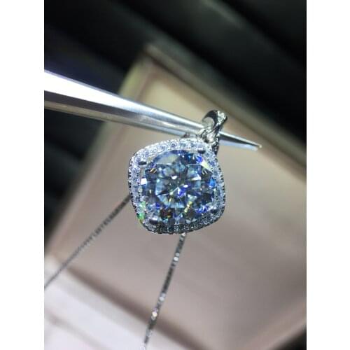 Inbeaut 925 Silver 2 ct D Color Pass Diamond Test Past Square Moissanite Pendant Necklace Excellent Cut VVS1 Moissanite Chain