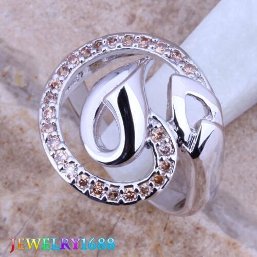 Amazing Champagne Morganite Silver Plated Ring Size 5 / 6 / 7 D192