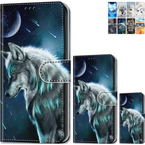 Cute Kitten Dog Phone Wallet For Huawei P Smart Z 2019 P20 Plus 2018 P30 Lite Nova 5i Pro 5 Wolf Cat Card Pocket Flip Case E08F