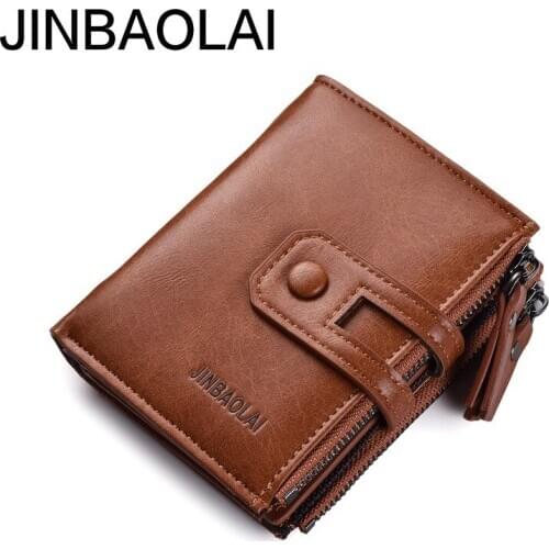 Mens Genuine Leather Wallet Hasp and Zipper Wallet Retro Multifunction Large Capacity Coin Purse Male Simple Card Holder
