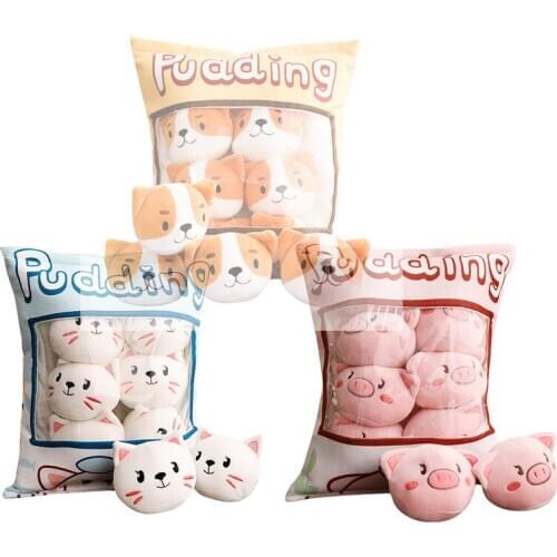 Kawaii Pudding 8pcs Pig Cat Dog Plush Balls Bag Snack Toy Soft Cartoon Animal Stuffed Doll Sofa Pillow Girlfriend Kids Gifts