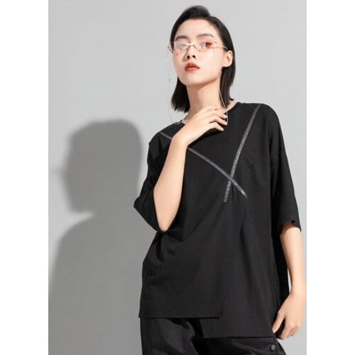 Trendy brand niche Style Silver Stripe irregular thin T-shirt three dimensional cutting loose short sleeve blouse