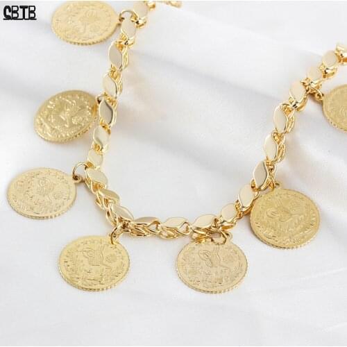 Fashion Luxury Gold Coin Womens Charm Bracelet Islam Muslim Jewelry Gift Wholesale Round 18k Real Gold Plating Unfading