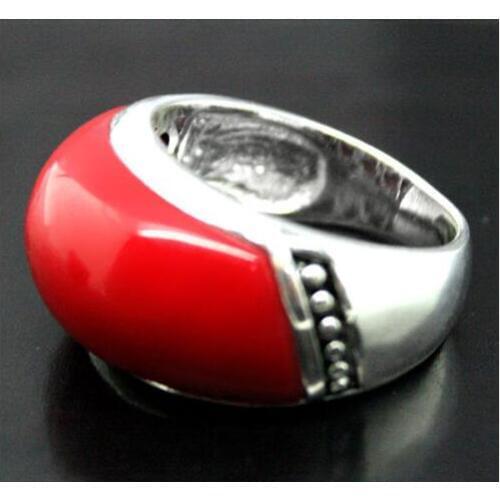 Fashion Jewelry 925 Sterling 10*20mm Red Coral Ring Size US (#7 8 9 10) Genuine Handmade Women Gift word 925 girl Wedding