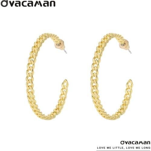 Dvacaman 2020 Fashion Personality Silver Needle Big C Shape Hoop Earrings for Women Punk Link Chain Earrings Jewelry Accessories