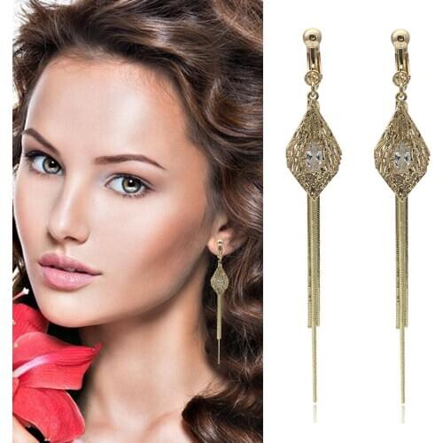 Fashion Retro Temperament Bohemia S Shape Long Tassel Chain Earrings Without Pierced Clip on Earring Jewelry for Women Paries