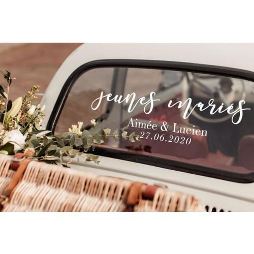 Jeunes mariés - Custom French Vinyl Decals for Wedding Just Married Stickers Removable Wedding Car Decoration Mural G724