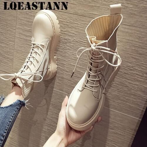 2020 New Ladies All-match British Style Martin Boots Spring And Autumn Mid-Heel Motorcycle Boots Thick Heel Platform Women Shoes