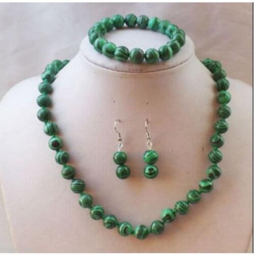 NEW 8mm green malachite round necklace Bracelets Earrings Set