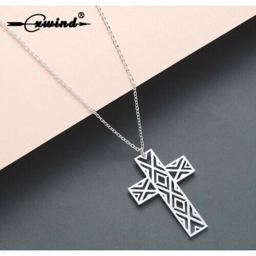 Cxwind Stainless Steel Charm Necklace For Women Lovers Chain Cross Necklace Hollow Cross Religious Christian Statement Jewelry