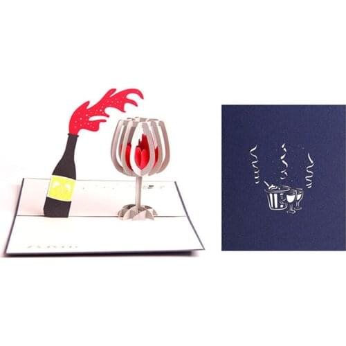 Greeting Post Cards 3D Pop Up Red Wine Postcards With Envelope Fathers Day Birthday Party Romantic Paper Laser Cutting Gifts