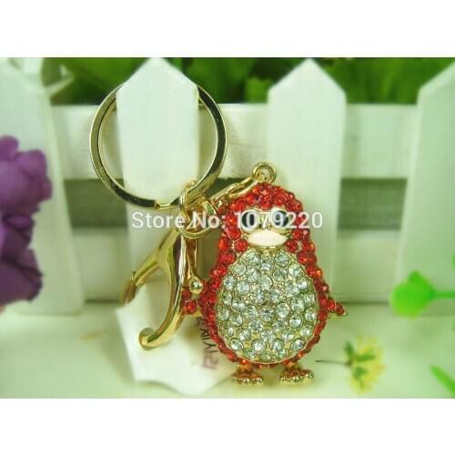 Q Penguin Red Fashion Beauty Keyring Rhinestone Crystal Charm Pendant Car Key Bag Chain Gift