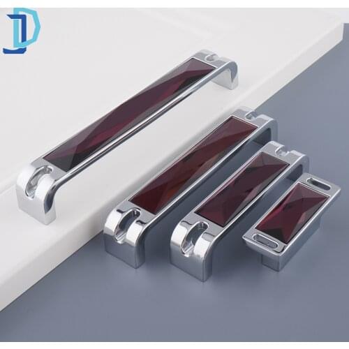 Alloy Zinc Crystal Handles For Furniture Sliding Glass Door Knobs Wardrobe Cabinet Kitchen Pull Handle