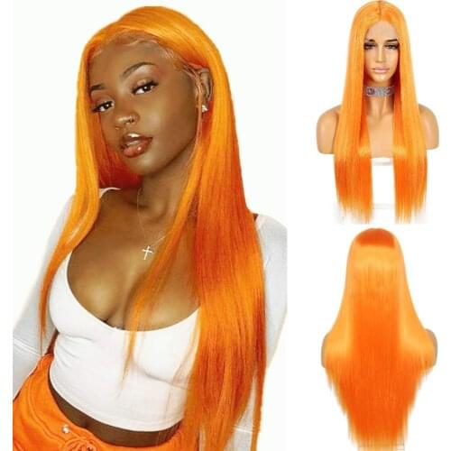 Silky Straight Cosplay Synthetic Heat Resistant Fiber Hair Wigs for Women Girls Middle Part Orange Color Machine Made Wig