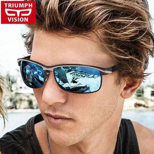 TRIUMPH VISION Mirrored Polarized Driving Sun Glasses for Men Cool Black Oculos Shades Male Wrap Design Driver Sunglasses