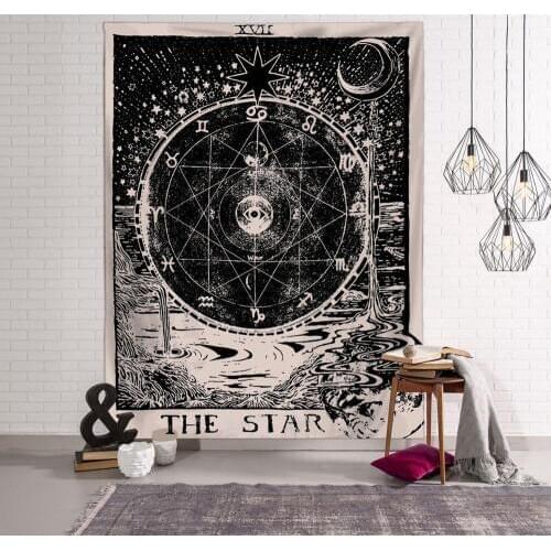Vintage European Tarot Cards Astrology Tapestry Wall Hanging Black And White Hippie Boho Home Decor Wall Cloth Tapestries