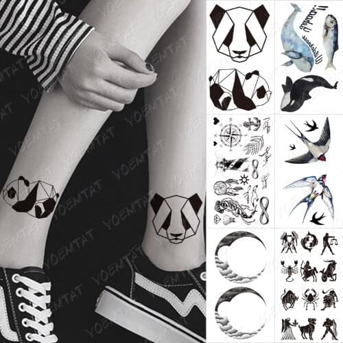 Waterproof Temporary Tattoo Sticker Panda Shark Cartoon Flash Tatto Stick Figure Kids Cute Tatoo Body Art Fake Tatto Women Men