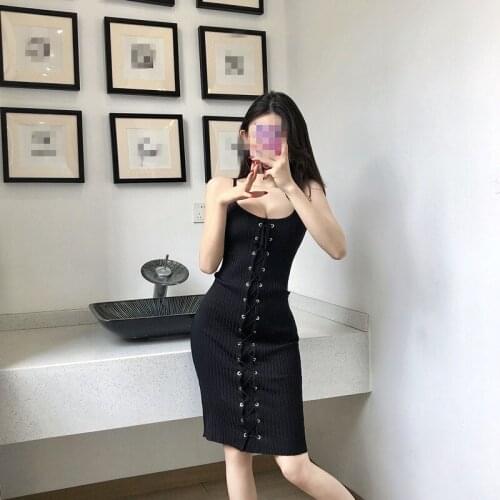 ZC3215 2021 Summer new women fashion temperament Sexy show bust slim stretch knit dress cheap wholesale