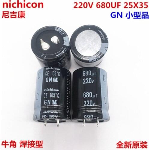 2PCS/10PCS 680uf 220v Nichicon GN 25x35mm 220V680uF Snap-in PSU Capacitor