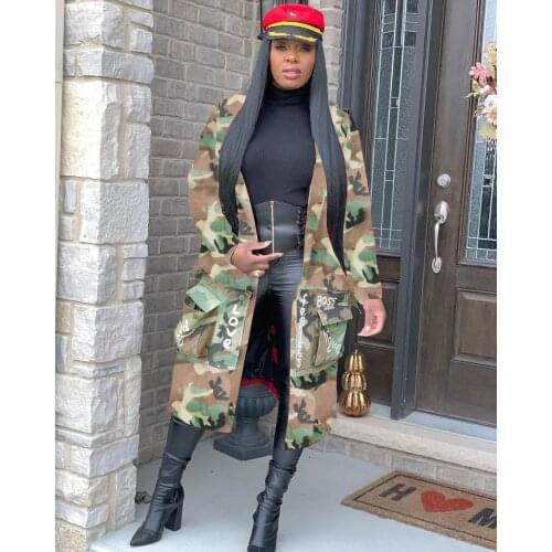 European new casual fashion camouflage print letters spliced long lady jackets high street brand winter coat