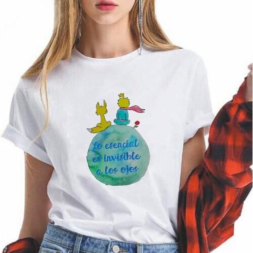 Famous Childrens Fairy Tales Print Womens T-shirts The Little Prince and His Roses Aesthetic Spring New Crewneck T-shirt