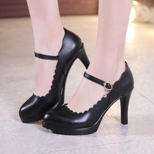 2019 word buckle belt womens shoes waterproof platform shoes interview professional work shoes cheongsam show performance high