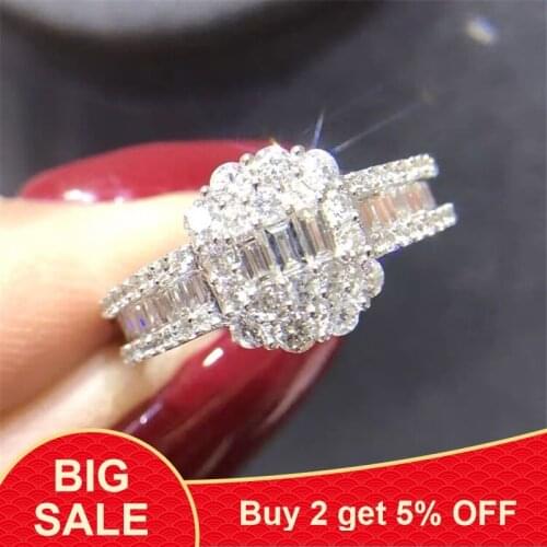 Handmade Luxury Jewelry 925 Sterling Silver Princess Cut White Clear 5A Cubic Zirconia Women Wedding Bridal Ring Gift