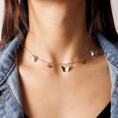 2021 New Trendy Golden Butterfly Heart Tassel Pendant Necklace for Women Charm Choker Necklaces Boho Fashion Party Jewelry Gift