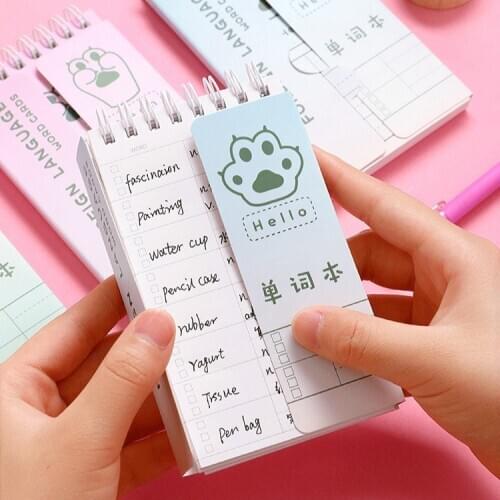 160 Sheets 5.1x2.9" Pocket English Word Book Cute Cartoon Learn Foreign Words Memo Notebook Coil Student Portable Notepad