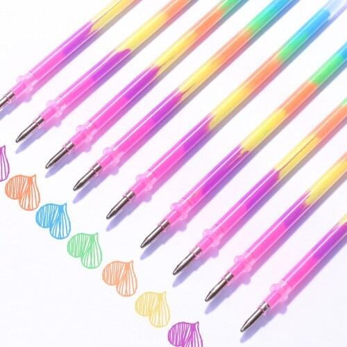 200 Pcs Multi Color Rainbow Refill Highlighters Gel Pen Stationery Pen Students Painting Graffiti Refill Pens Gift