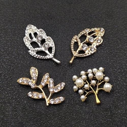 2020New 100Pcs Alloy Rhinestones or Pearl leaves button for DIY bridal headdress leaves jewelry hair accessories HZ649-HZ651