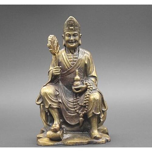 3.8" Distinctive Asia China Pure copper Ji Gong Buddha statue