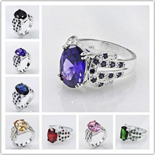 8 Colors Exaggerated Fashion Inlaid Multicolor Zircon Ring for Women Wedding Party Banquet Ring Jewelry Whole Sale