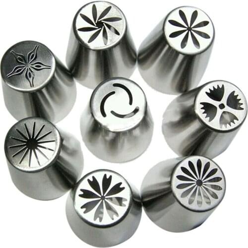 8pcs/lot Stainless Steel Russian Icing Piping Nozzles Cake Decorating Supplies Decoration Tips Bag Cupcake Decorating Tools