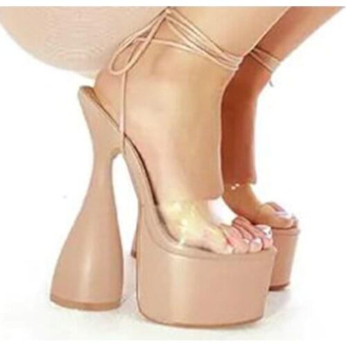 New 2021 Summer Fashion Sandals Sexy 17CM High Heels Party Dress Wedding Nightclub Women Shoes Cross Strap Black Beige