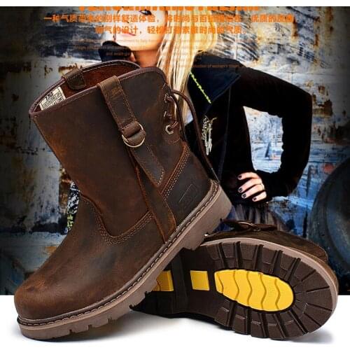 Mens fashion outdoor leisure riding boots, large size non-slip leather boots, casual men and women long leather boots