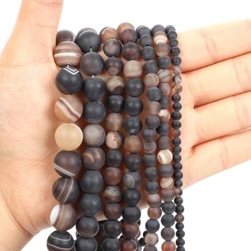 Natural Stone Beads Frosted Coffee Line Agate Round Loose Beads for Jewelry Making Needlework Bracelet DIY 4-12 MM