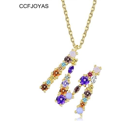 CCFJOYAS Colorful Opal Inlaid Zircon 26 Letter Necklace for Women European and American Pendant Necklace Best Gift for Friend